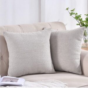 NEW Light Gray, 2 Pack Boucle-Textured Decorative Throw Pillow Covers, 18 x 18